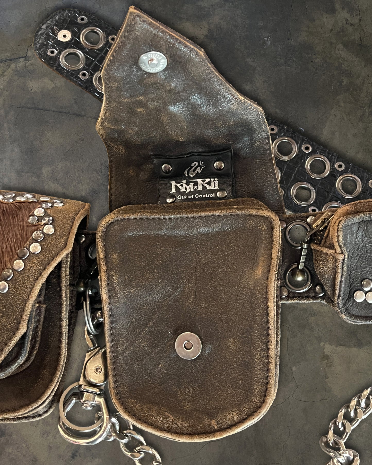 KMRii BROWN PYTHON / COWHIDE STUDDED BELT