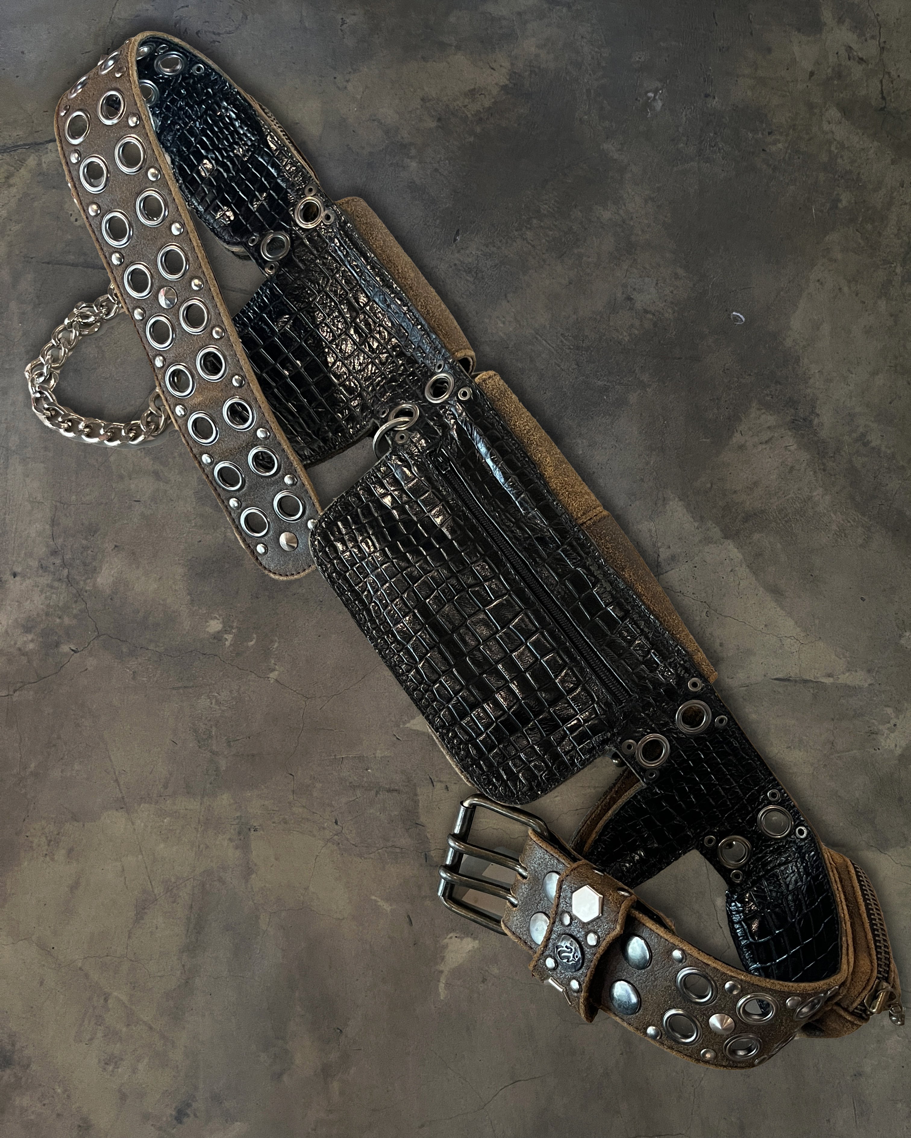 KMRii BROWN PYTHON / COWHIDE STUDDED BELT – glam archive