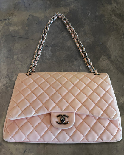 CHANEL 2009 QUILTED BABY PINK MAXI LAMBSKIN SINGLE FLAP