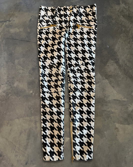 BALMAIN RESORT 2014 WAXED HOUNDSTOOTH BIKER DENIM