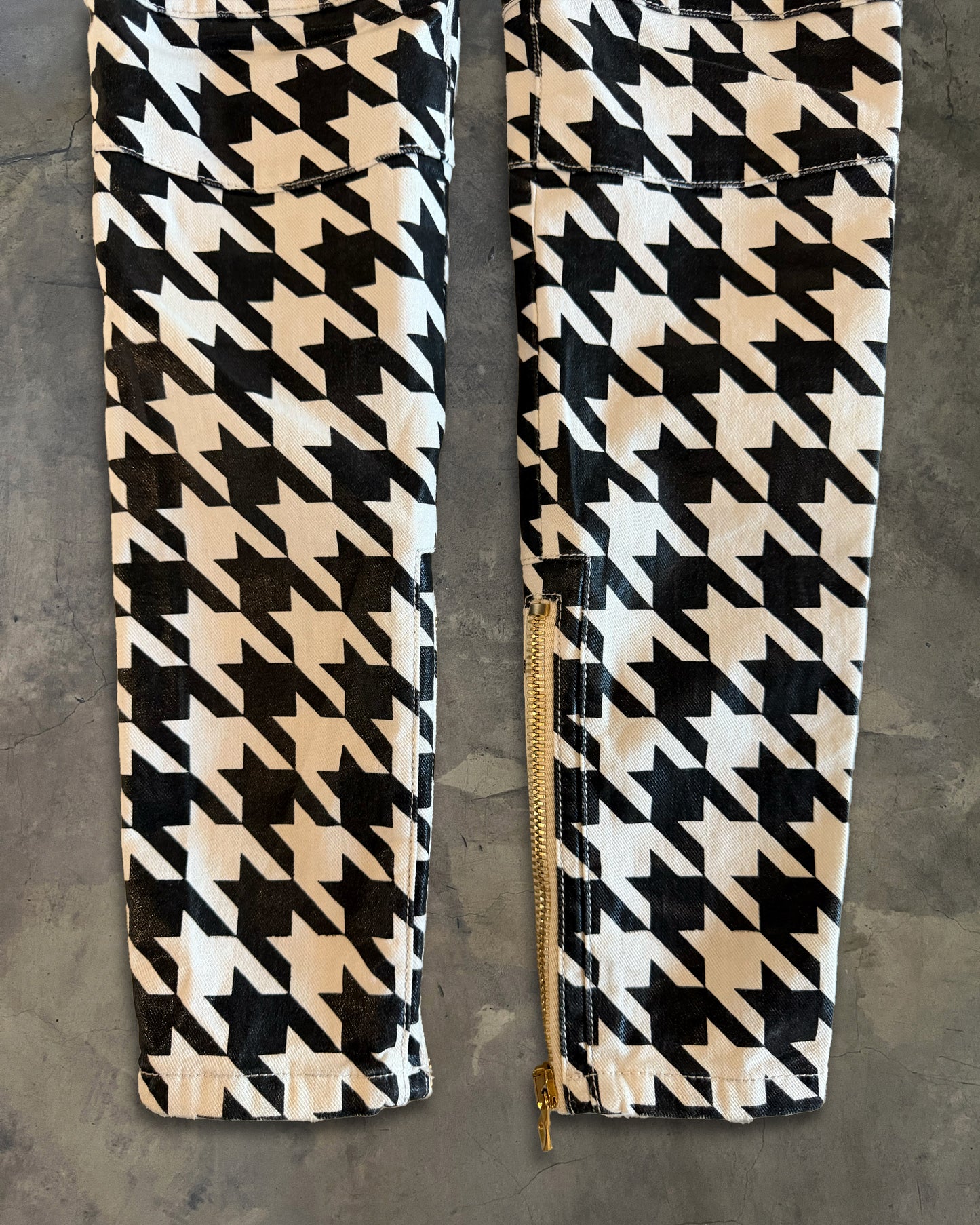 BALMAIN RESORT 2014 WAXED HOUNDSTOOTH BIKER DENIM