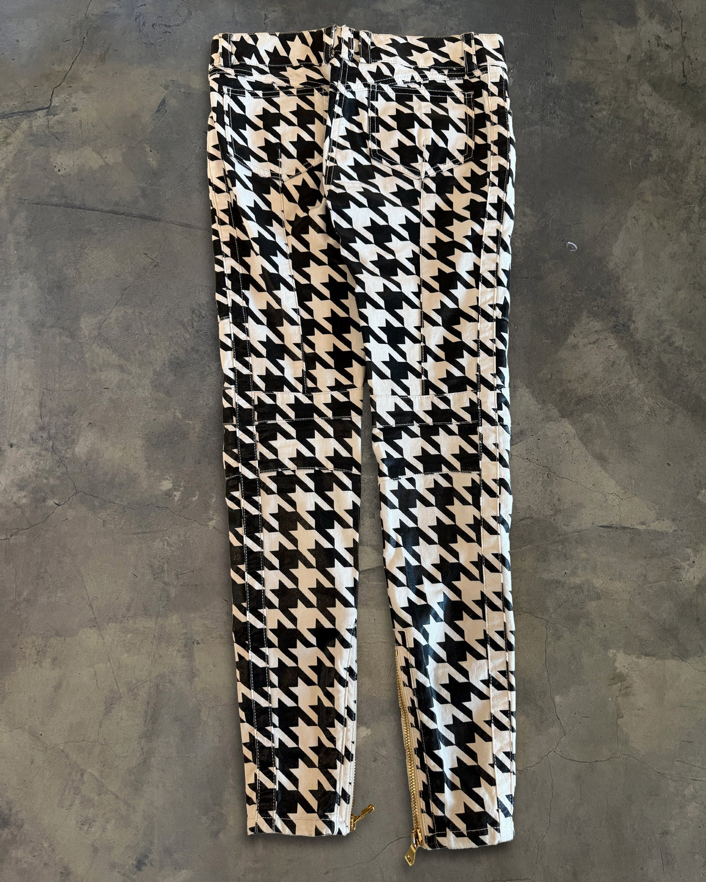 BALMAIN RESORT 2014 WAXED HOUNDSTOOTH BIKER DENIM