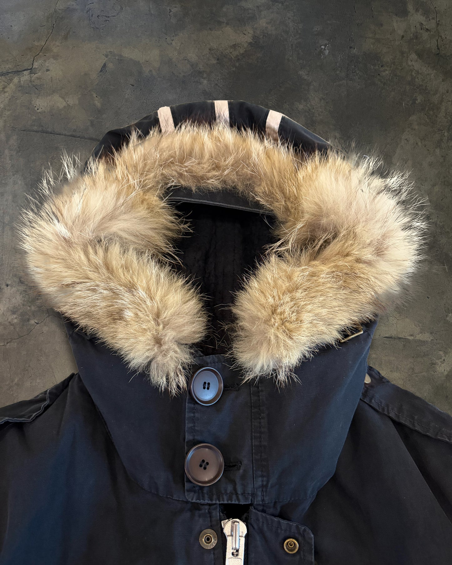 L.G.B NAVY FUR HOOD MOD COAT