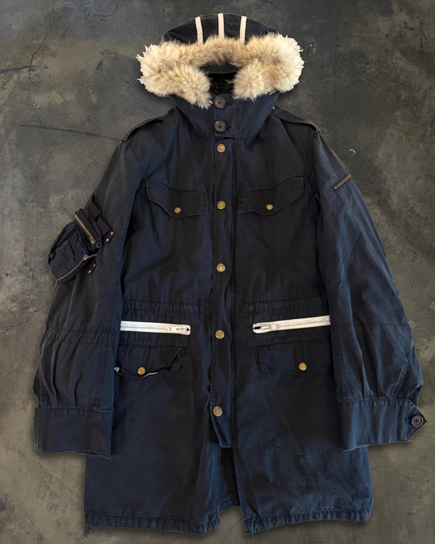 L.G.B NAVY FUR HOOD MOD COAT