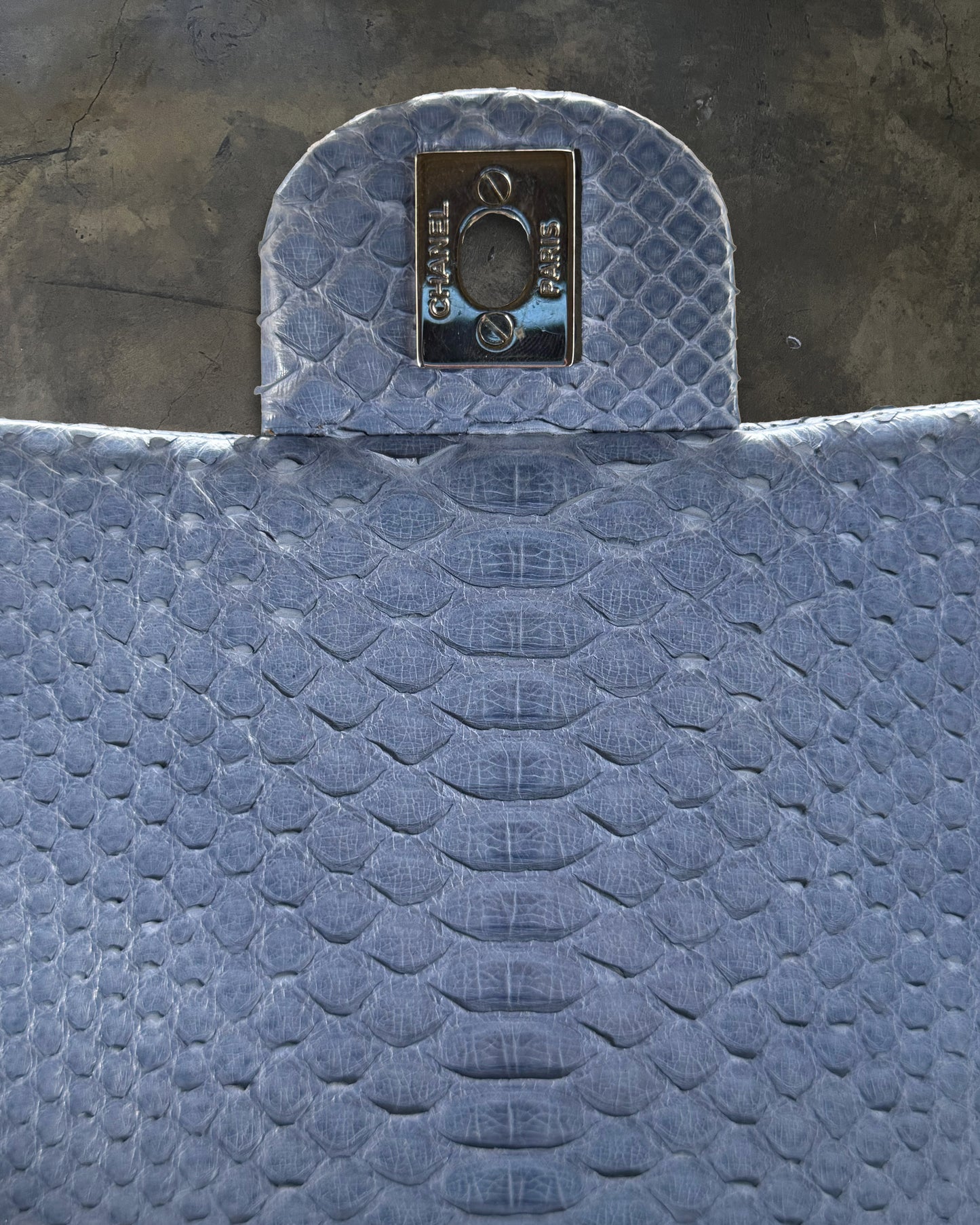 CHANEL 2012 BLUE PYTHON CLASSIC FLAP CLUTCH WITH CHAIN