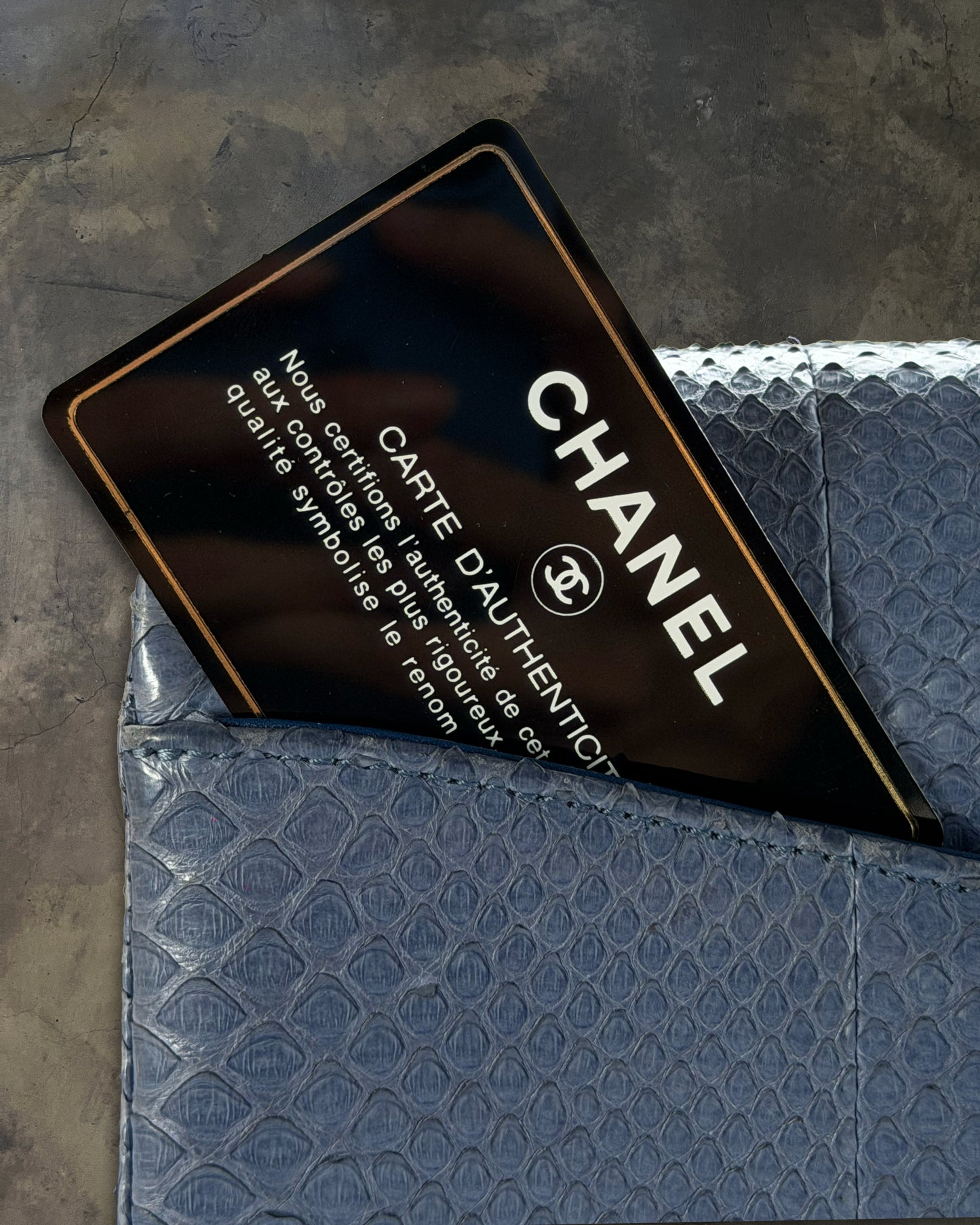 CHANEL 2012 BLUE PYTHON CLASSIC FLAP CLUTCH WITH CHAIN