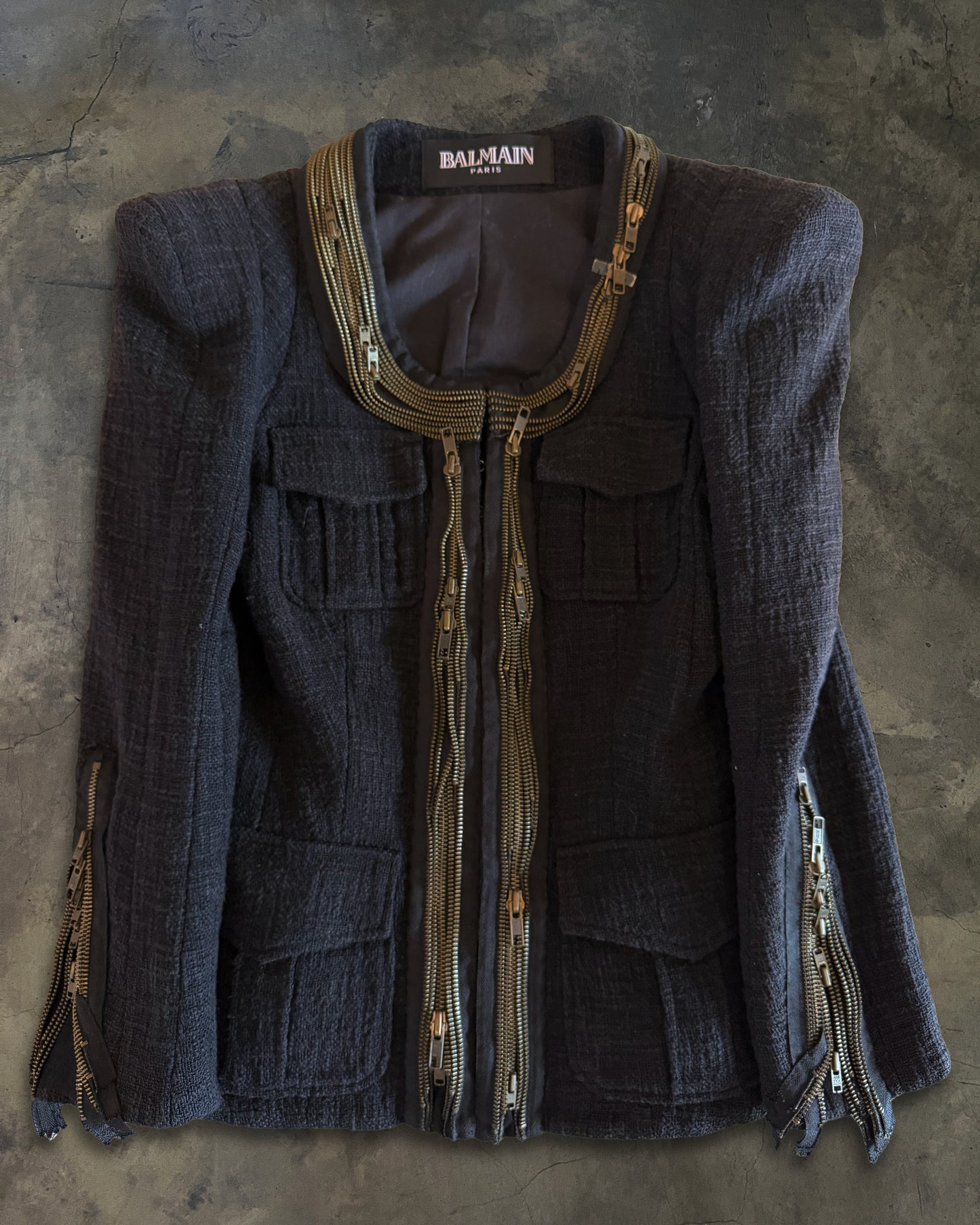 BALMAIN SS2010 MULTI ZIPPER TWEED JACKET