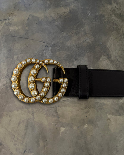 GUCCI MARMONT CALFSKIN PEARL EMBELLISHED BELT