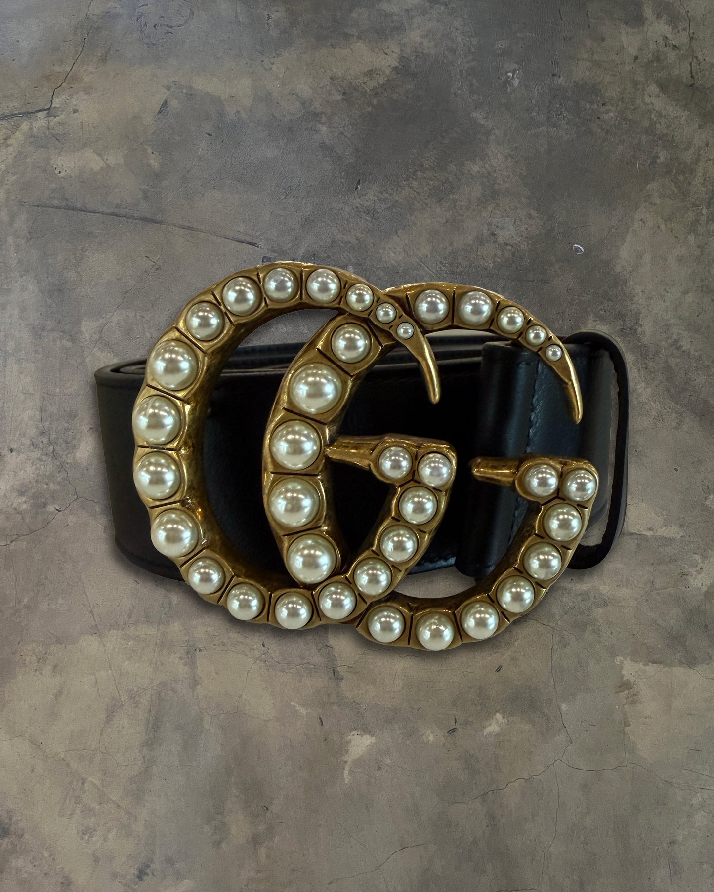 GUCCI MARMONT CALFSKIN PEARL EMBELLISHED BELT