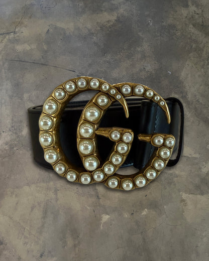 GUCCI MARMONT CALFSKIN PEARL EMBELLISHED BELT