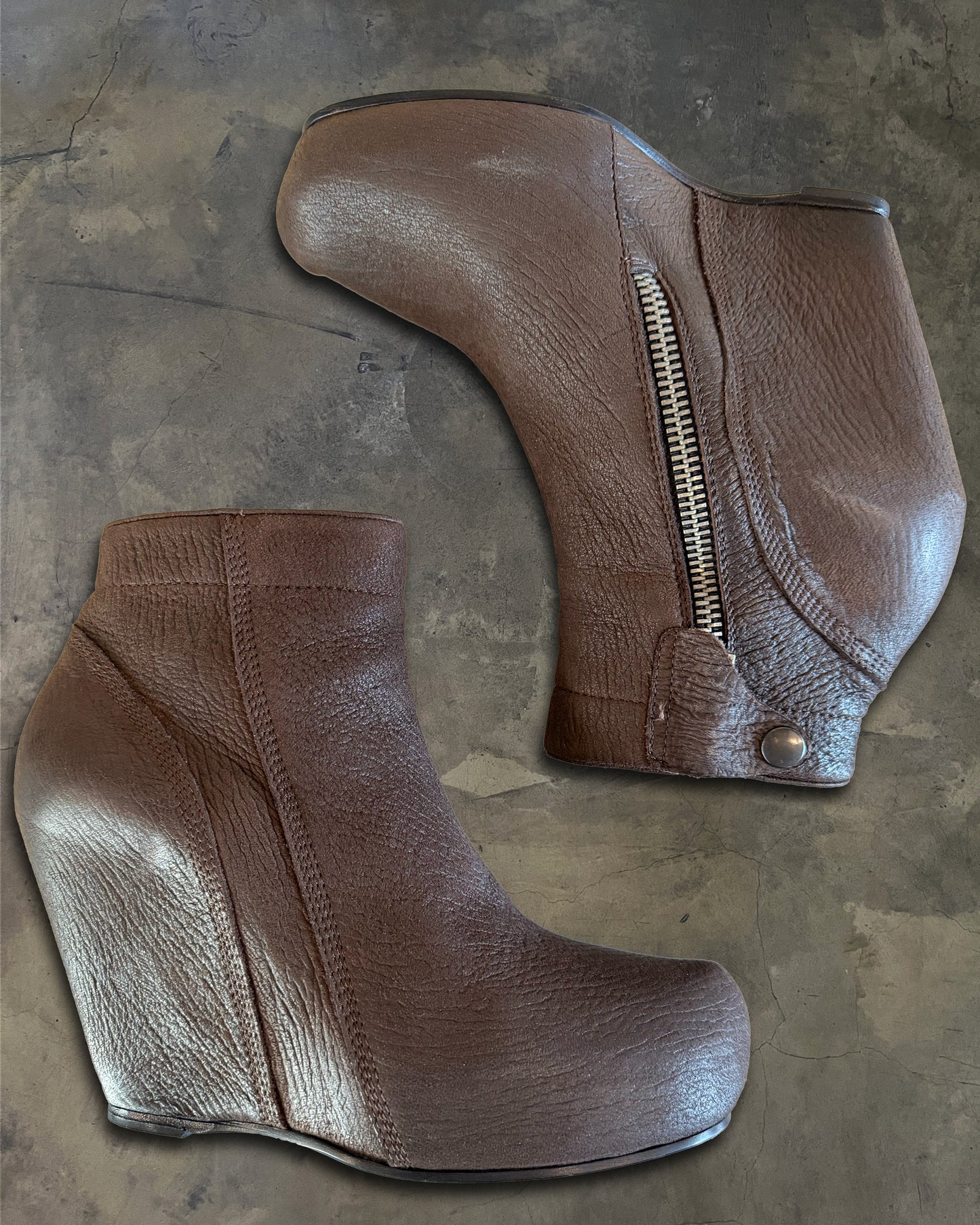 RICK OWENS BROWN LEATHER WEDGES
