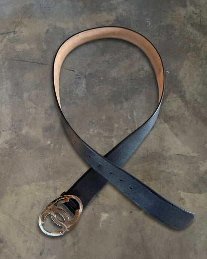 CHANEL BLACK CALFSKIN OVAL CC BELT