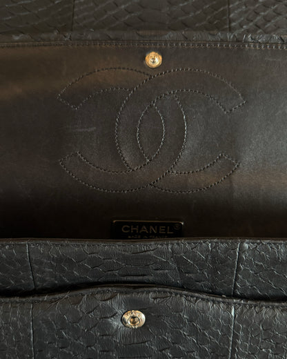 CHANEL 2011 SO BLACK PYTHON JUMBO FLAP BAG