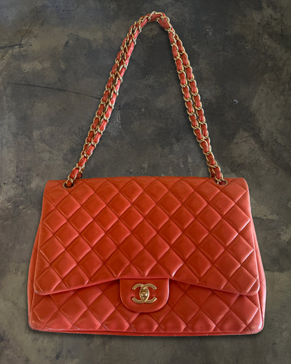 CHANEL 2009 PEACH LAMBSKIN QUILTED MAXI SINGLE FLAP