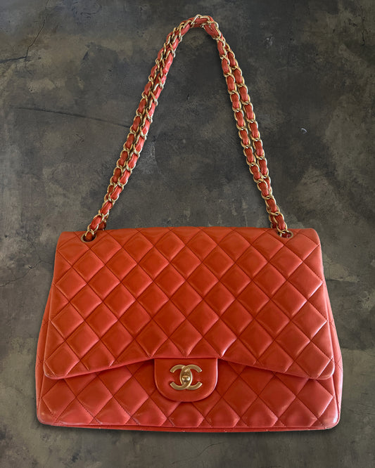 CHANEL 2009 PEACH LAMBSKIN QUILTED MAXI SINGLE FLAP