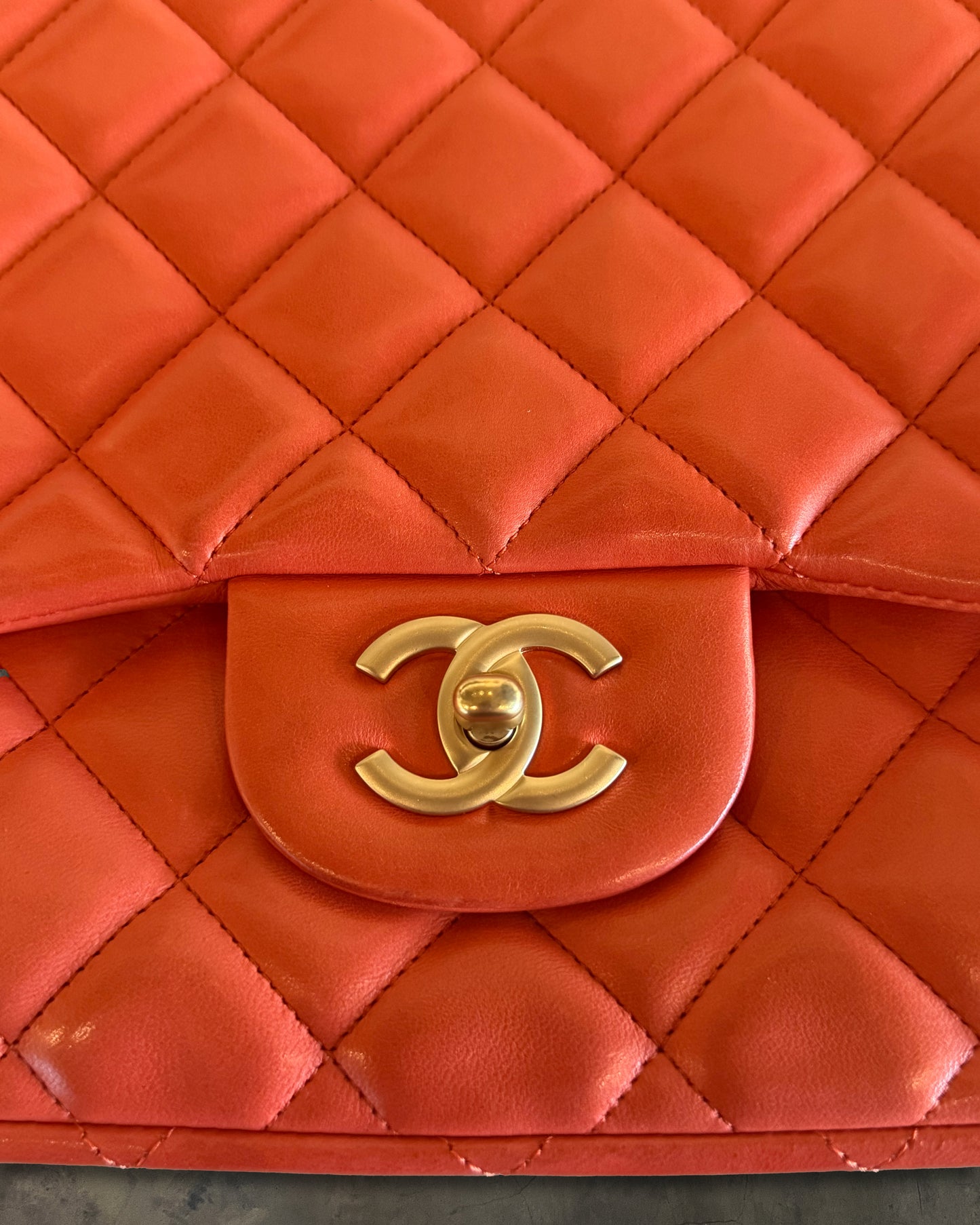 CHANEL 2009 PEACH LAMBSKIN QUILTED MAXI SINGLE FLAP