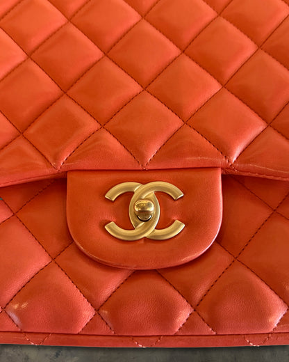 CHANEL 2009 PEACH LAMBSKIN QUILTED MAXI SINGLE FLAP