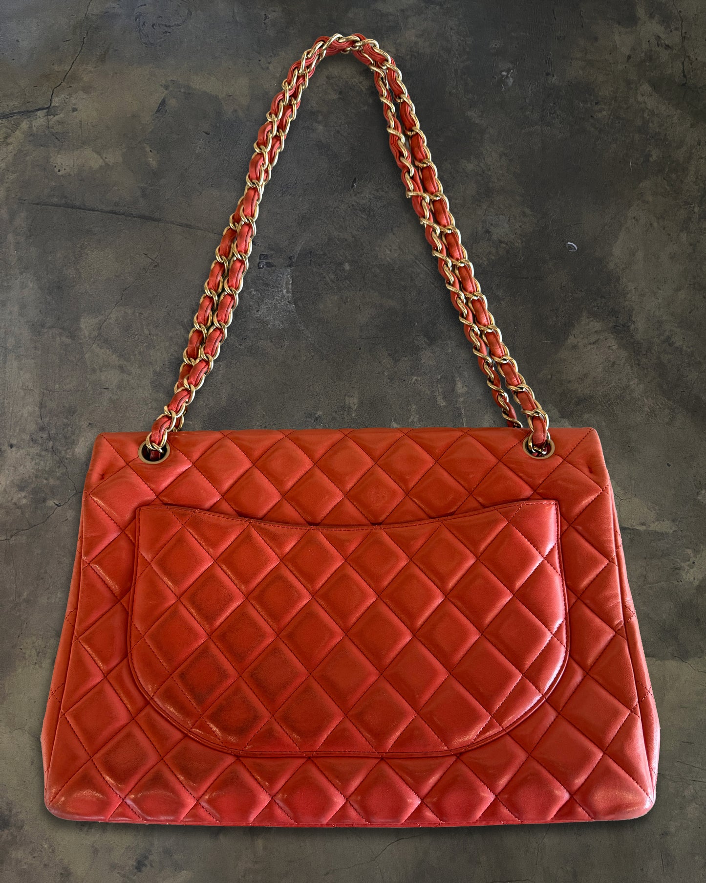 CHANEL 2009 PEACH LAMBSKIN QUILTED MAXI SINGLE FLAP