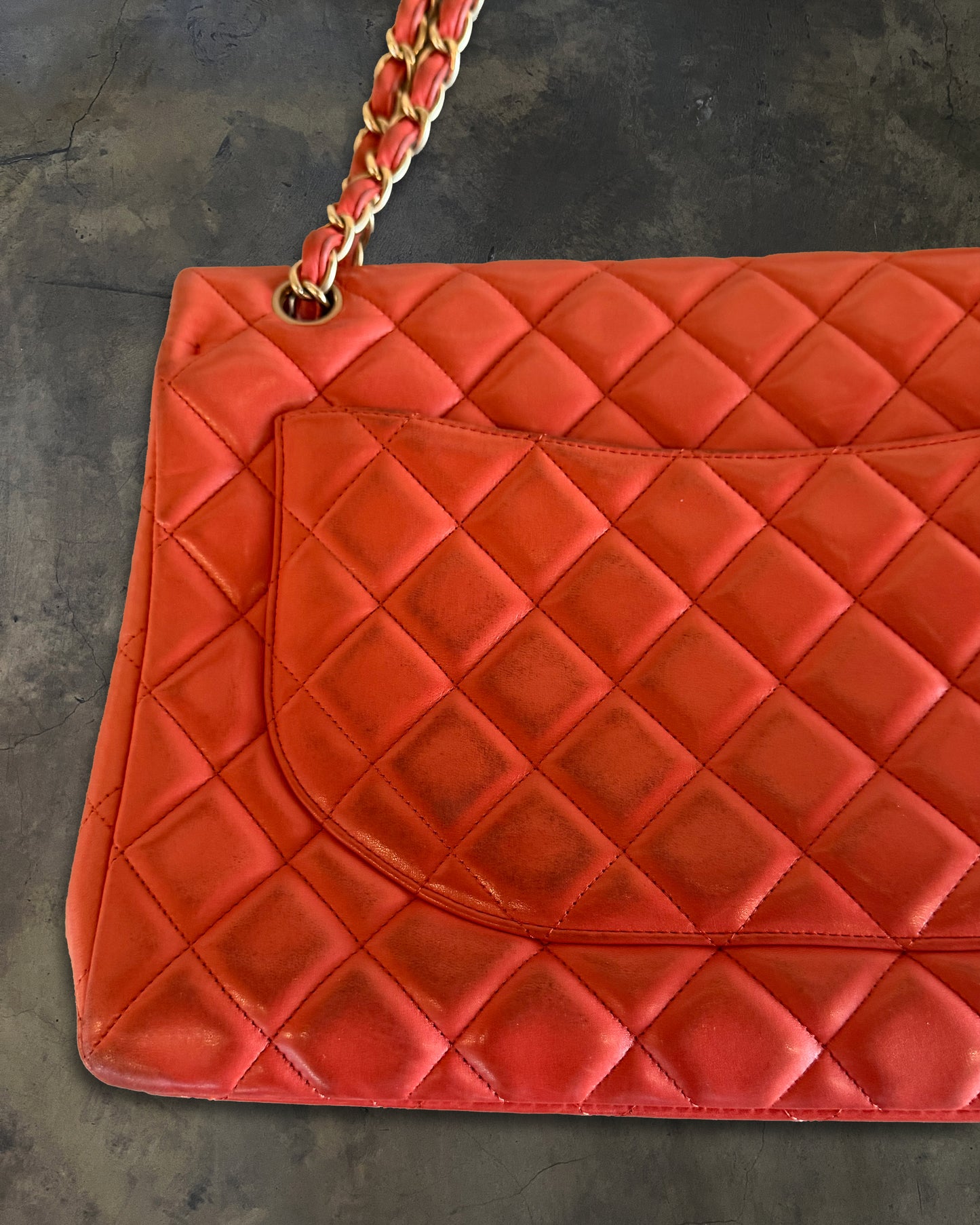 CHANEL 2009 PEACH LAMBSKIN QUILTED MAXI SINGLE FLAP