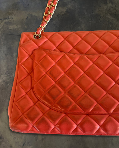 CHANEL 2009 PEACH LAMBSKIN QUILTED MAXI SINGLE FLAP