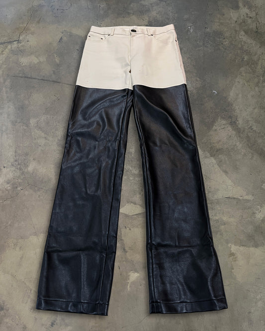 PETER DO PANELED COTTON-TWILL AND FAUX LEATHER STRAIGHT-LEG TROUSERS