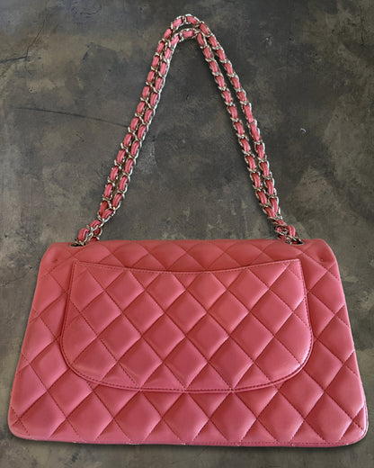 CHANEL 2013 PINK QUILTED JUMBO LAMBSKIN DOUBLE FLAP