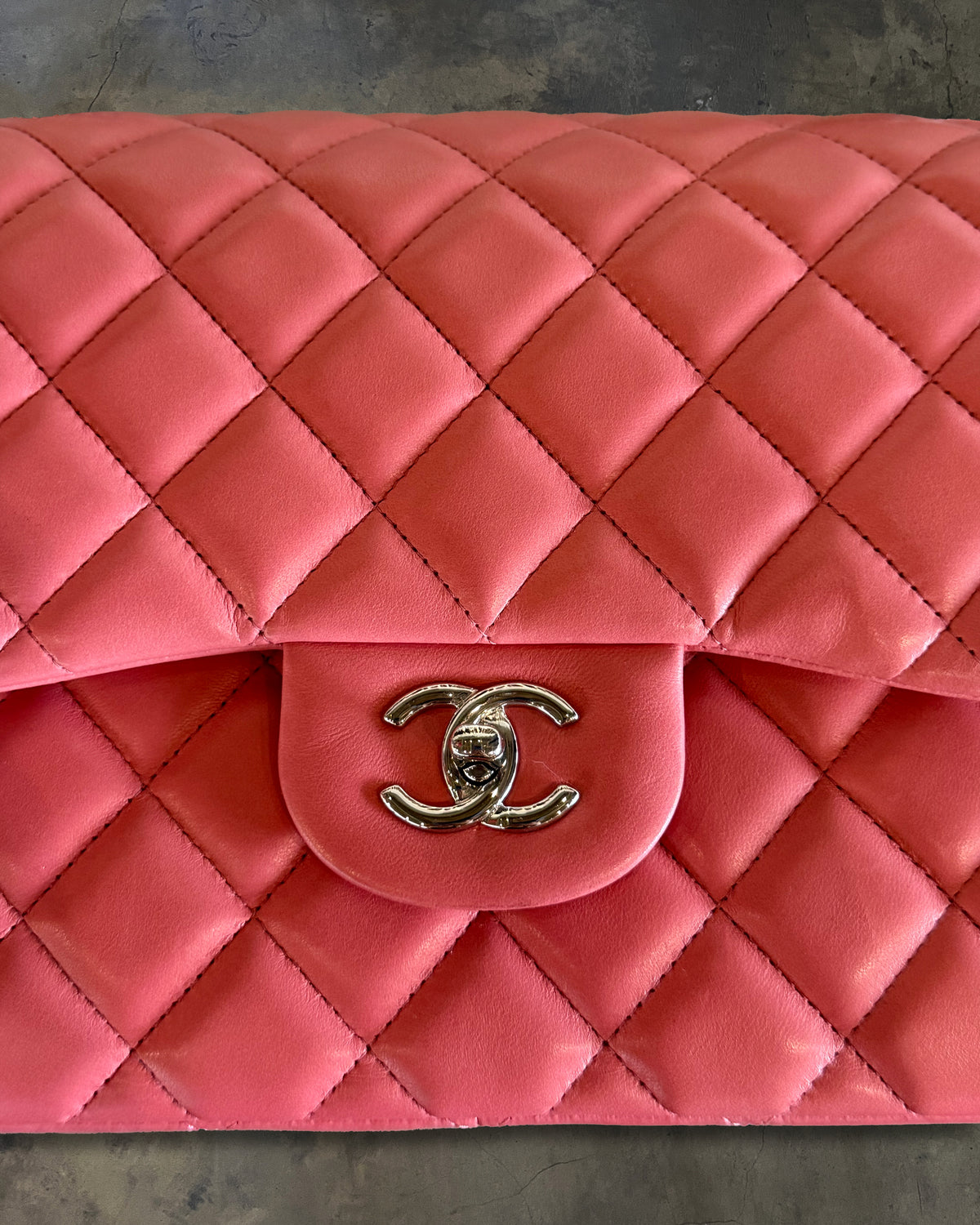 CHANEL 2012 JUMBO CORAL PINK FLAP BAG