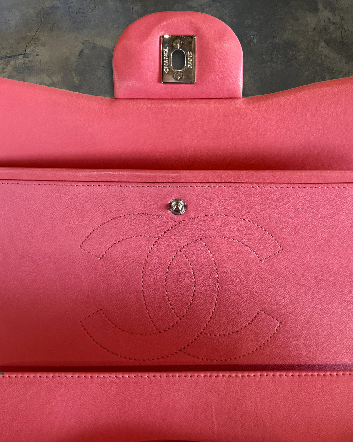 CHANEL 2012 JUMBO CORAL PINK FLAP BAG