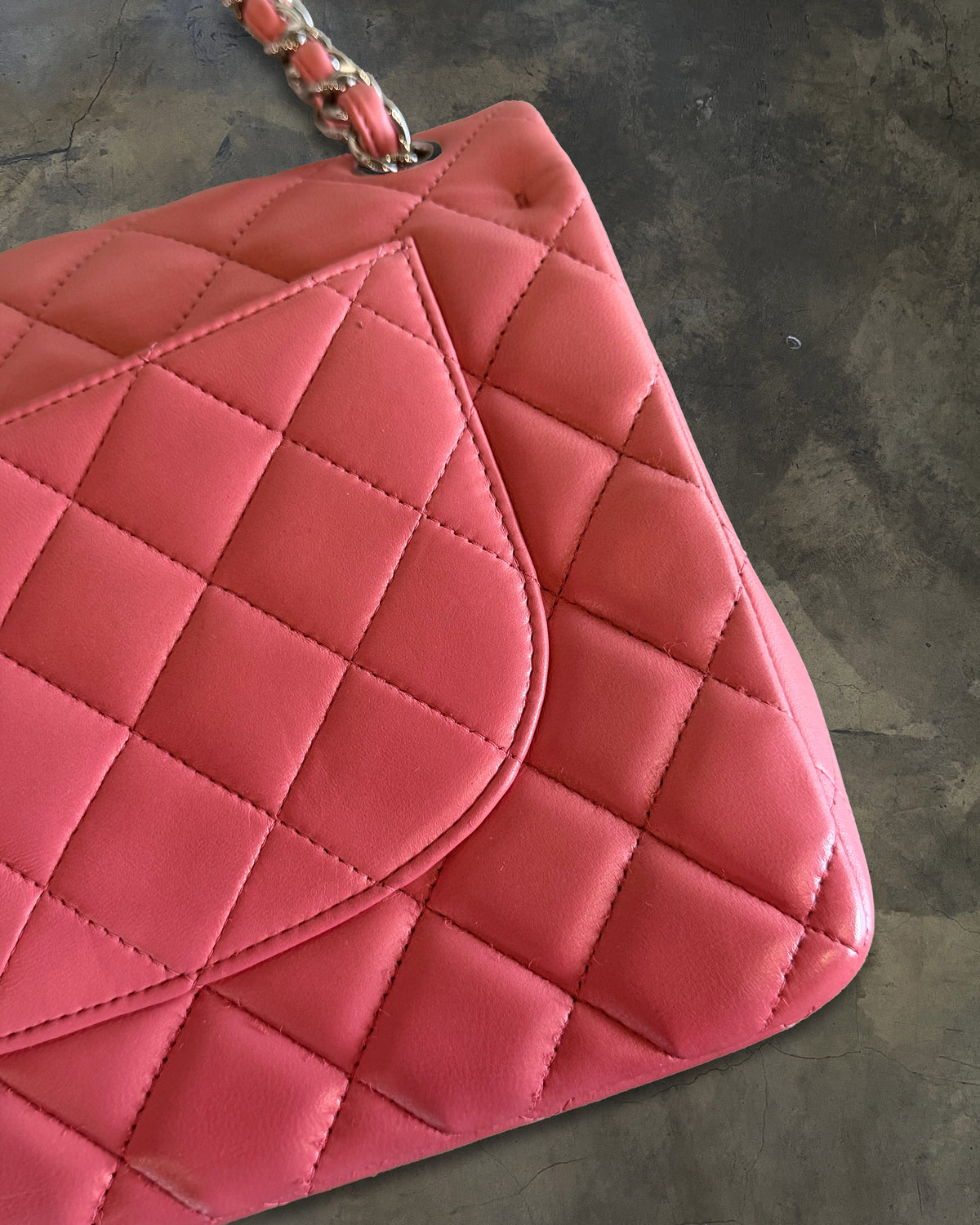 CHANEL 2012 JUMBO CORAL PINK FLAP BAG