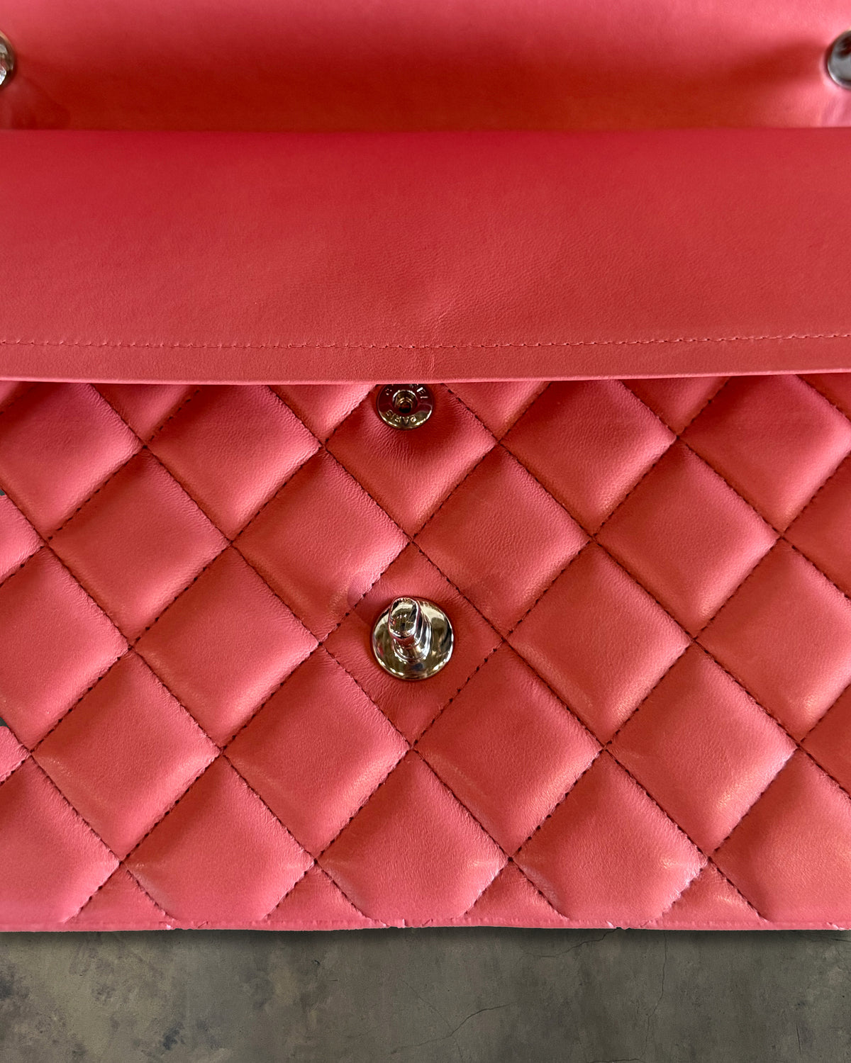 CHANEL 2012 JUMBO CORAL PINK FLAP BAG