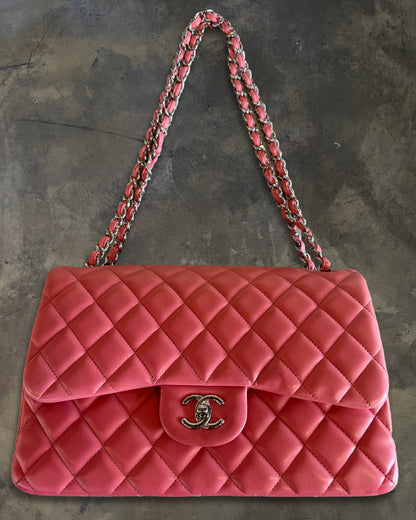 CHANEL 2012 JUMBO CORAL PINK FLAP BAG