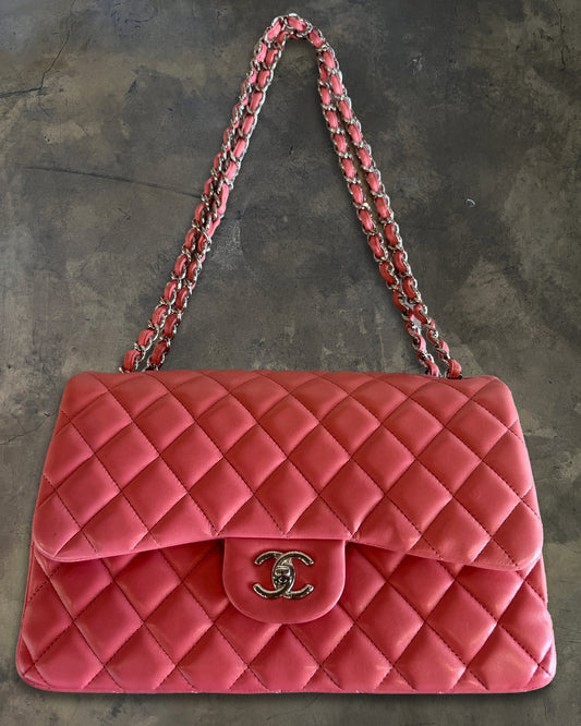 CHANEL 2012 JUMBO CORAL PINK FLAP BAG