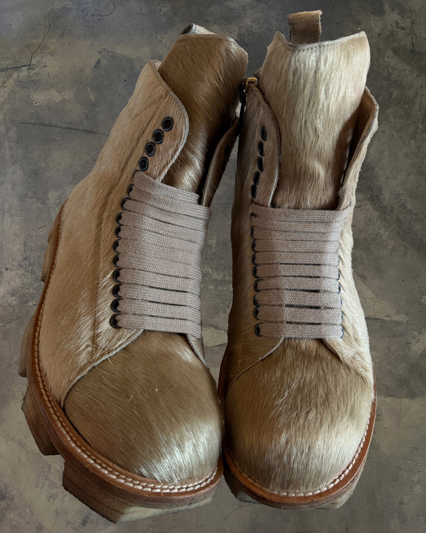 RICK OWENS FW2013 "PLINTH" PONY HAIR MEGATOOTH BOOTS