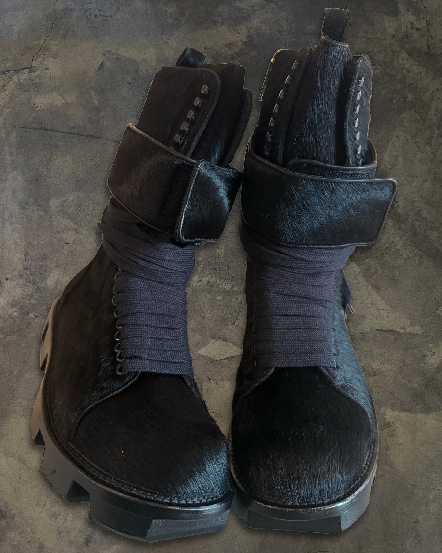 RICK OWENS FW2013 ‘PLINTH’ RUNWAY PONYHAIR MEGATOOTH BOOTS