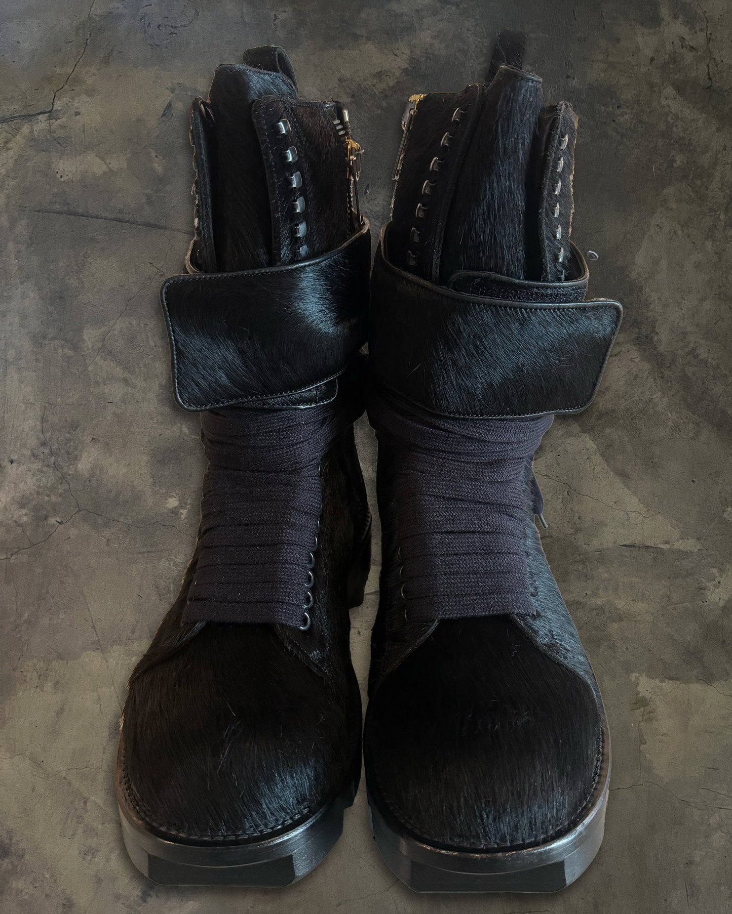 RICK OWENS FW2013 ‘PLINTH’ RUNWAY PONYHAIR MEGATOOTH BOOTS