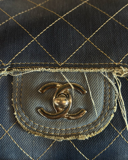 CHANEL CRUISE 2015 PARIS DUBAI MEDIUM QUILTED DENIM POM POM FLAP