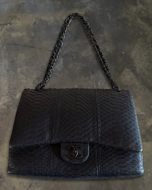 CHANEL 2011 SO BLACK PYTHON JUMBO FLAP BAG