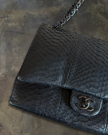 CHANEL 2011 SO BLACK PYTHON JUMBO FLAP BAG