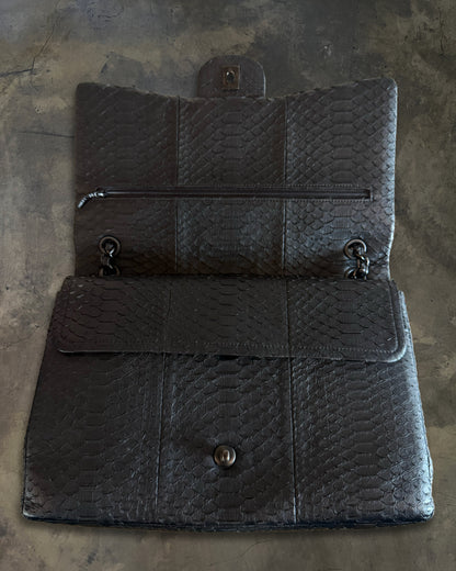 CHANEL 2011 SO BLACK PYTHON JUMBO FLAP BAG