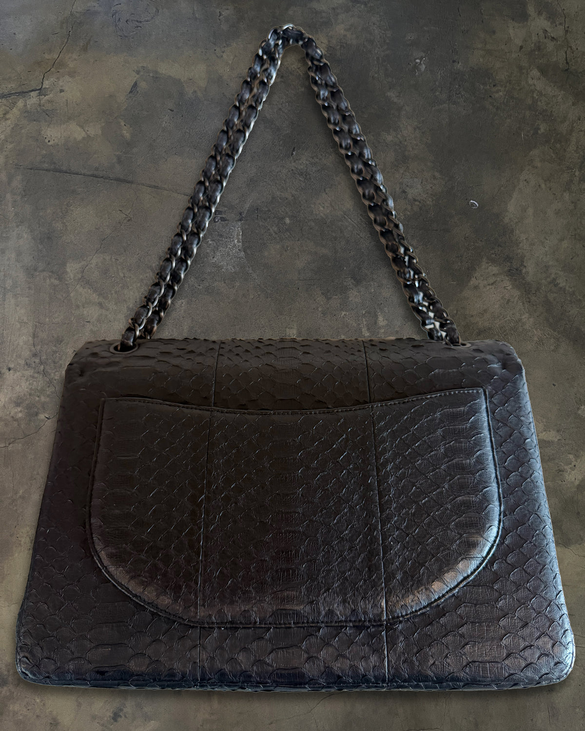 CHANEL 2011 SO BLACK PYTHON JUMBO FLAP BAG