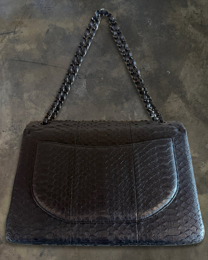 CHANEL 2011 SO BLACK PYTHON JUMBO FLAP BAG