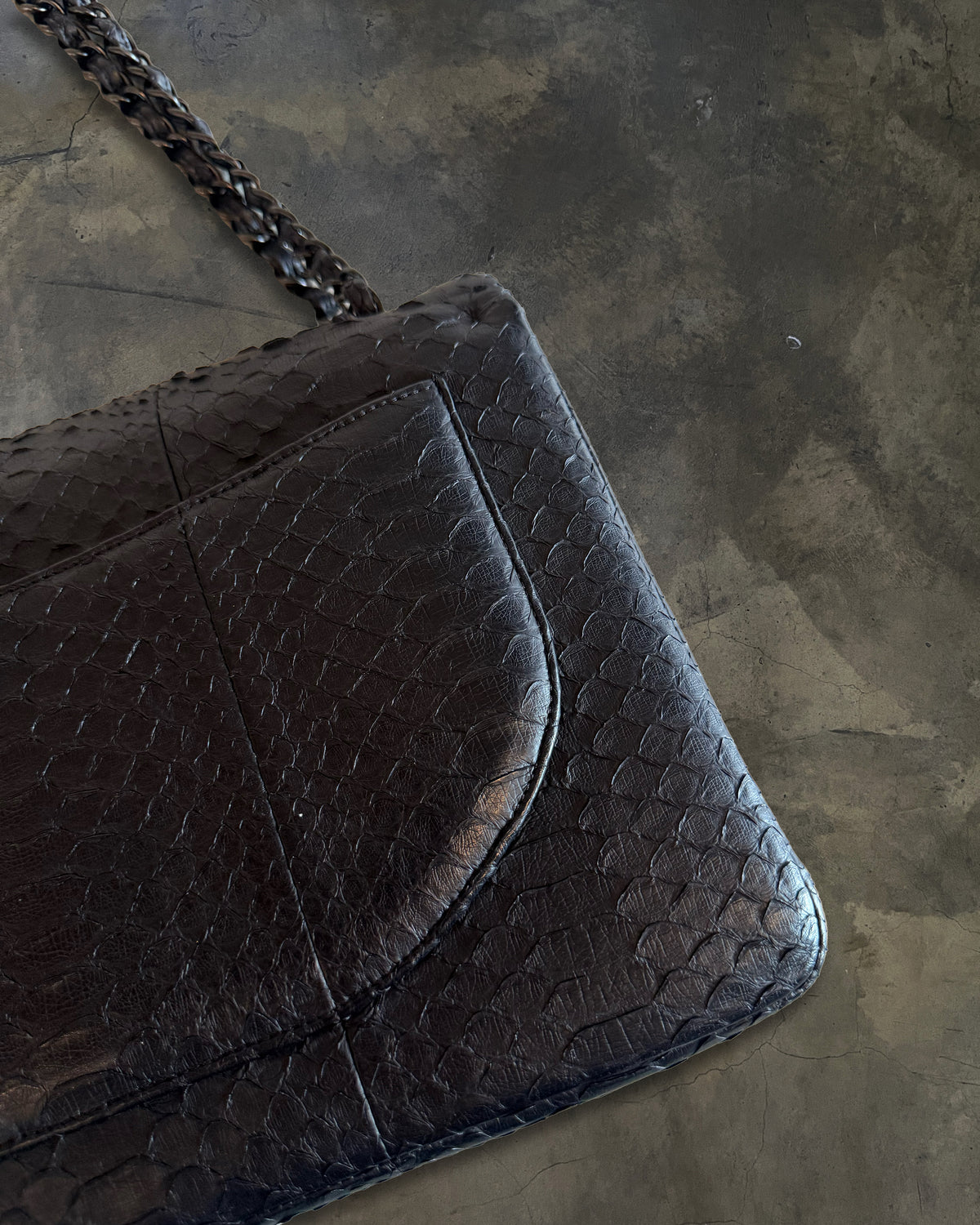 CHANEL 2011 SO BLACK PYTHON JUMBO FLAP BAG