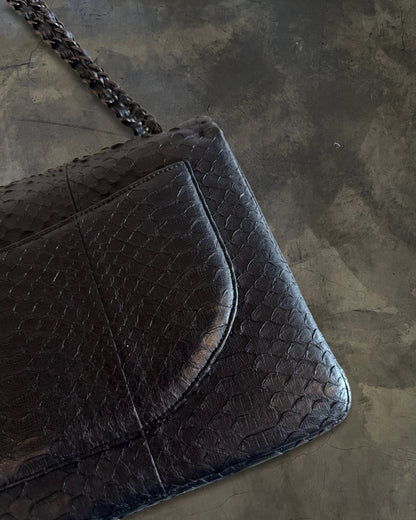 CHANEL 2011 SO BLACK PYTHON JUMBO FLAP BAG