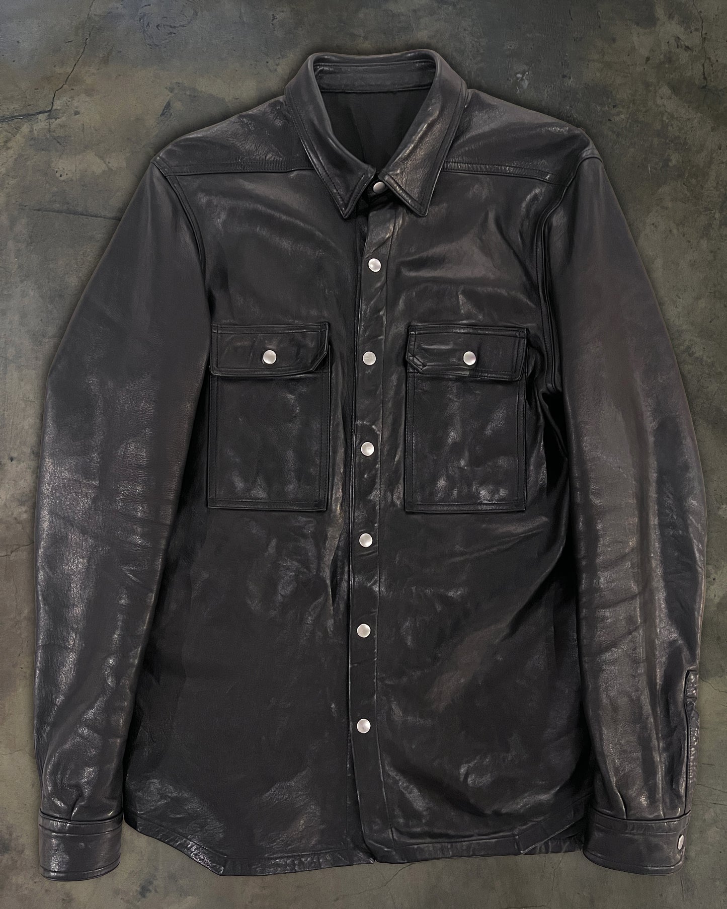 RICK OWENS SS24 "LIDO" LAMB LEATHER OVERSHIRT