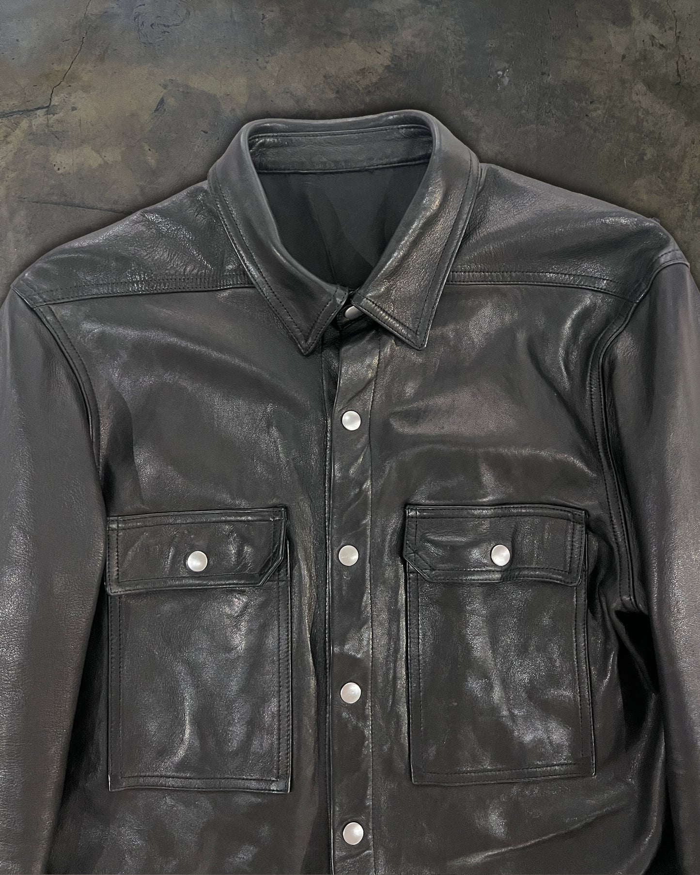 RICK OWENS SS24 "LIDO" LAMB LEATHER OVERSHIRT