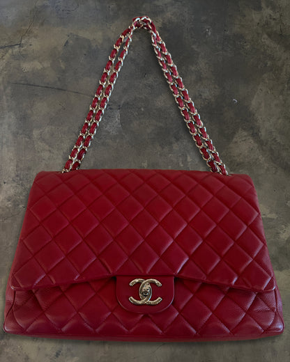 CHANEL 2010 MAROON QUILTED CAVIAR DOUBLE FLAP