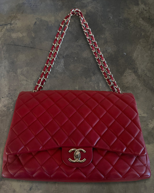 CHANEL 2010 MAROON QUILTED CAVIAR DOUBLE FLAP
