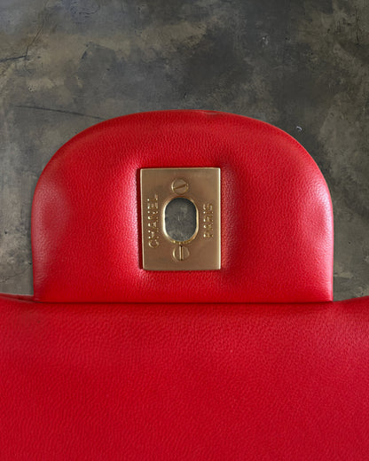 CHANEL 2013 RED QUILTED MAXI LAMBSKIN DOUBLE FLAP