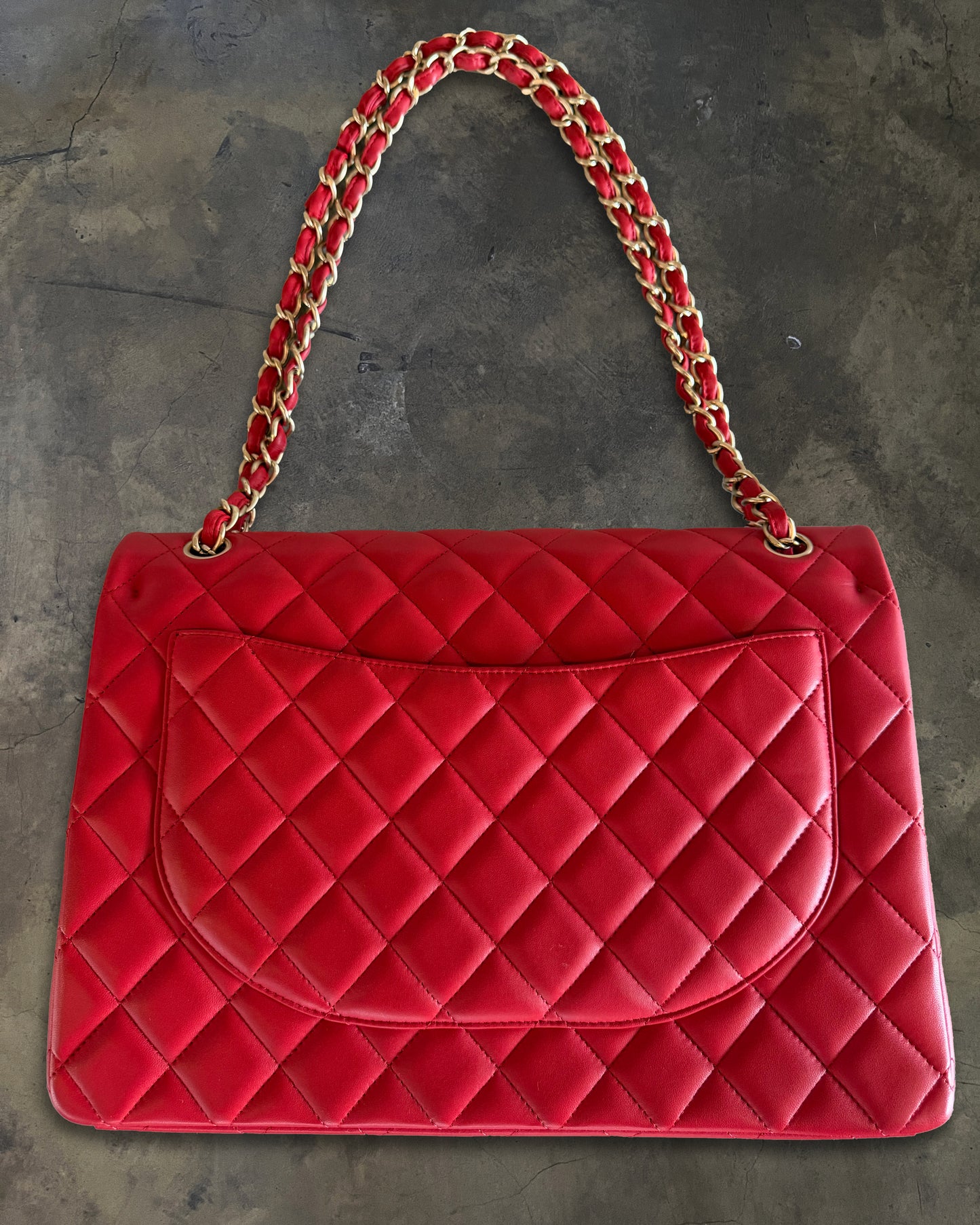 CHANEL 2013 RED QUILTED MAXI LAMBSKIN DOUBLE FLAP
