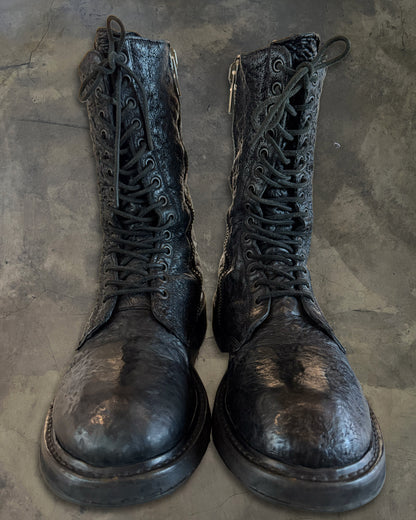 RICK OWENS AW2009 "CRUST" CRINKLED SHARK LEATHER COMBAT BOOTS